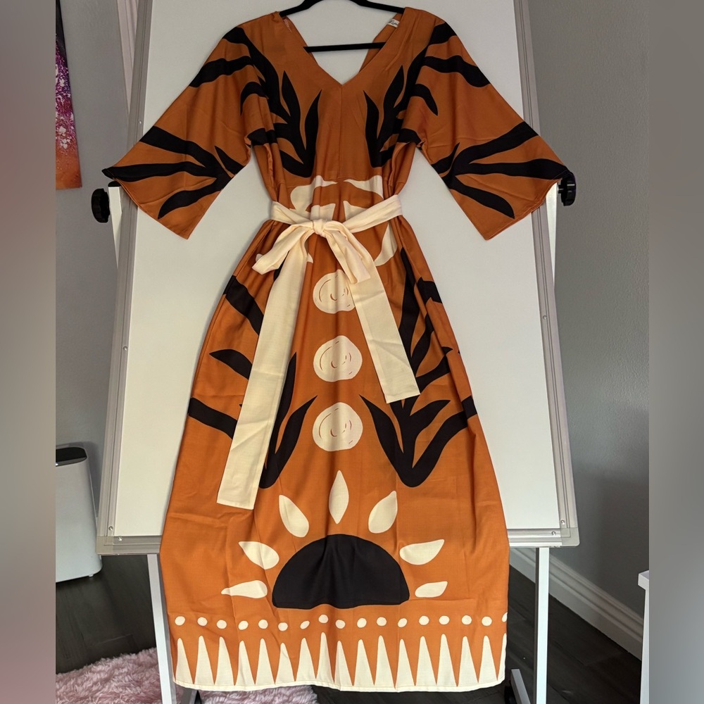 Elegant Orange and Black Maxi Dress